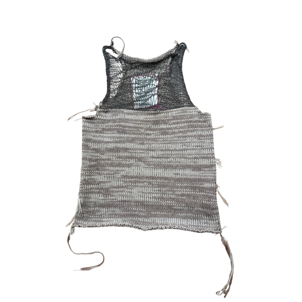 Vintage Notturno Italy Handmade Knit Tank Top 925 Silver Chain Mesh Wool Cotton